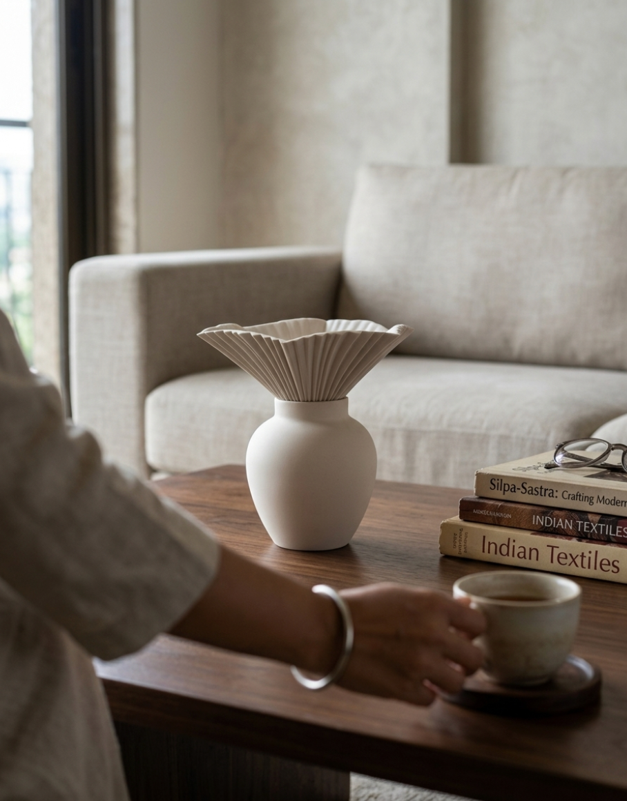 Ruffled Cream Vase